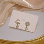 Moon & Star Rhinestone Asymmetrical Dangle Earring 1 Pair - Gold - One Size