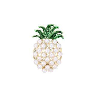 Fashion Creative Enamel Pineapple Imitation Pearl Brooch Golden - One Size