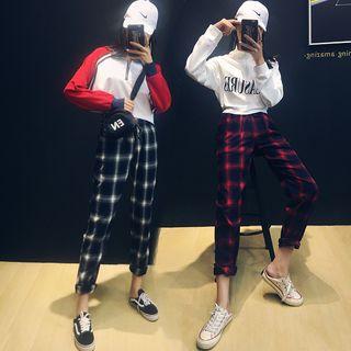 High-waist Straight-cut Plaid Pants