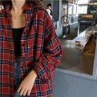 Check Long-sleeve Loose-fit Shirt Red - One Size