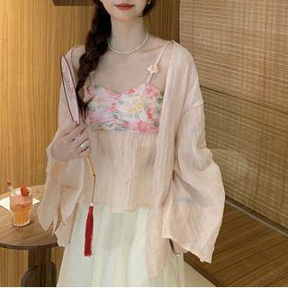 Floral Print Panel Camisole Top / Midi A-line Skirt / Jacket
