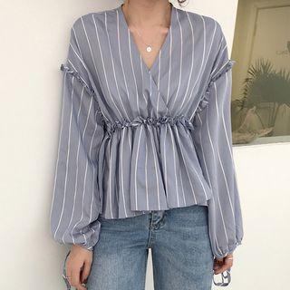 Long-sleeve Frill-trim Peplum Top