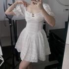 Puff-sleeve Off-shoulder Ruffle Mini A-line Dress