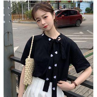 Heart Tie Neck Short-sleeve T-shirt