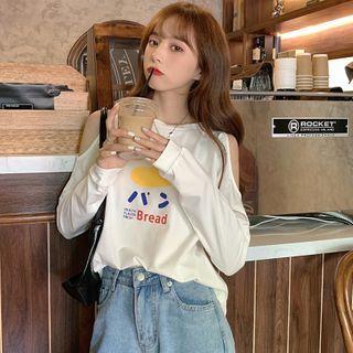 Cold-shoulder Bread Print Pullover