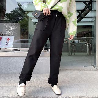 Fleece-lined Drawstring Straight Cut Pants