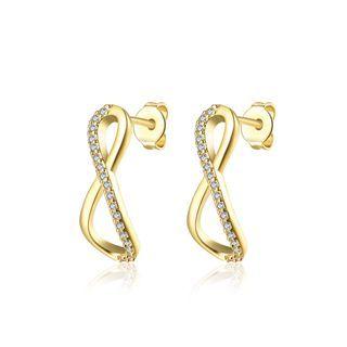 Fashion Simple Plated Gold Number 8 Cubic Zirconia Stud Earrings Golden - One Size