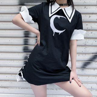 Moon Print Short-sleeve A-line Dress