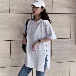 Elbow-sleeve Buttoned Seam T-shirt