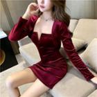 Spaghetti Strap Mini Bodycon Dress / Velvet Jacket / Set