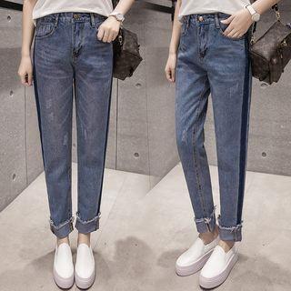 Two-tone Cuff-hem Straight Fit Jeans