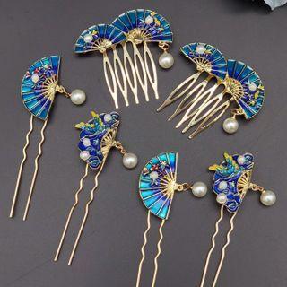 Retro Faux Pearl Fan Hair Stick