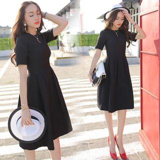 Plain Short Sleeve Midi A-line Dress