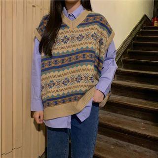 Printed Knit Vest Vest - One Size