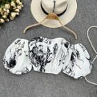 Off Shoulder Floral Print Crop Blouse