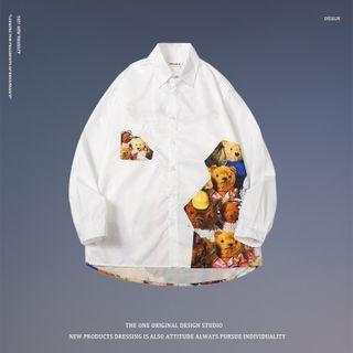 Bear Print Paneled Shirt