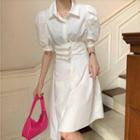 Puff-sleeve Asymmetric A-line Shirtdress