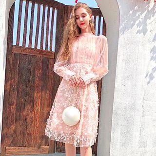 Embellished Balloon-sleeve A-line Dress