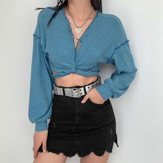 Lettuce Edge Tie-strap Cropped T-shirt