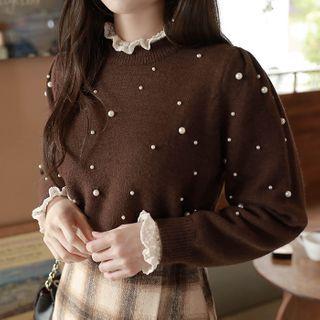 Faux-pearl Cropped Knit Top