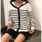 Long-sleeve Striped Sailor Collar Jacket Stripes - Black & White - One Size