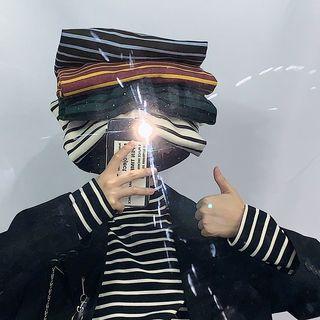 Couple Matching Mock-neck Striped Long-sleeve Top