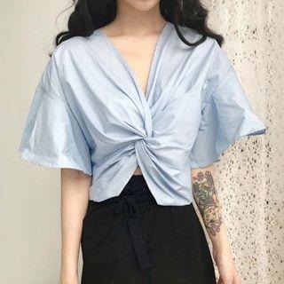 Short-sleeve Twisted Front Blouse