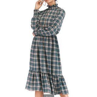 Ruffle Collar Plaid Midi A-line Dress