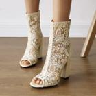 Chunky Heel Peep-toe Lace Short Boots