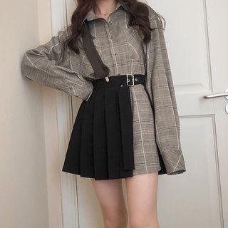 Set: Plaid Shirt Dress + Suspender Skirt