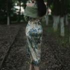Sleeveless Mandarin Collar Midi Sheath Dress / Cardigan / Set