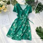 Short-sleeve Floral Mini Wrap Dress