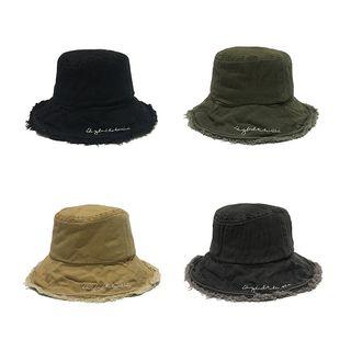 Embroidered Lettering Fringed Bucket Hat