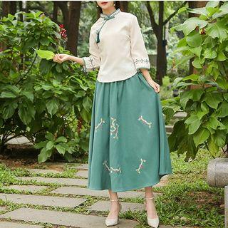 Traditional Chinese Set: 3/4-sleeve Top+skirt
