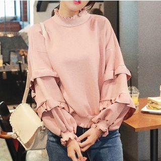 Puff-sleeve Frill Trim Pullover