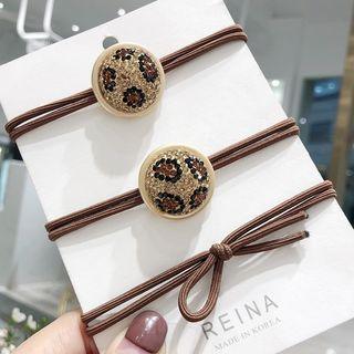Rhinestone Ball Hair Tie Leopard - One Size