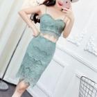 Set: Spaghetti Strap Lace Top + Fitted Skirt