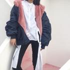Color-block Furry Loose-fit Hooded Jacket