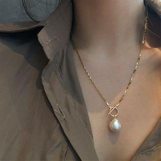 925 Sterling Silver Freshwater Pearl Pendant Necklace Necklace - 925 Silver - Faux Pearl - Gold - One Size