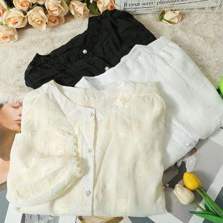 Lace-cuff Crew-neck Loose Shirt