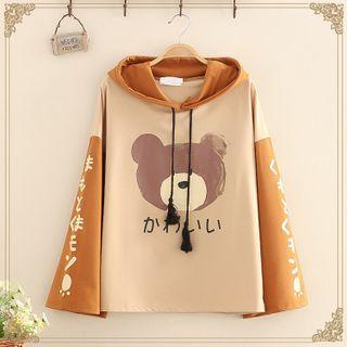 Bear Printed Color-block Hoodie