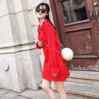 Plain Peter-pan Collar Flare-sleeve Dress Red - One Size