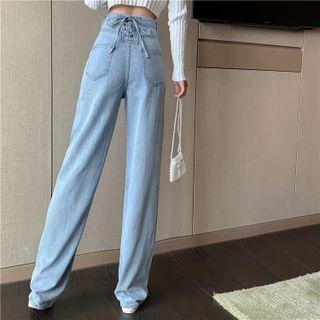 Lace-up High Waist Loose Fit Jeans