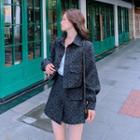 Set : Polka Dot Lapel Bolero + High-waist Mini Skort