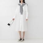 Set: Long-sleeve A-line Shirtdress + Striped Shawl