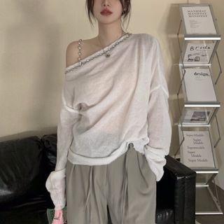 One-shoulder Knit Top White - One Size