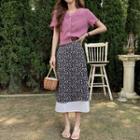 Short-sleeve Knit Cardigan / Floral Spaghetti-strap Dress