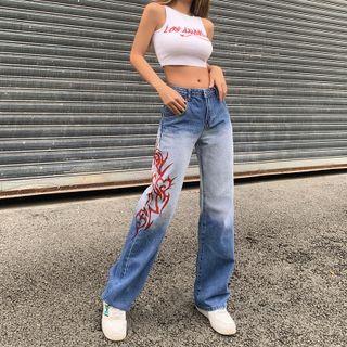 Print Gradient Straight Leg Jeans
