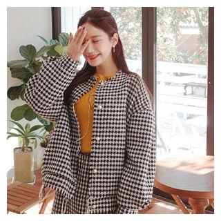 Faux-pearl Button Houndstooth Jacket