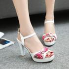 Floral Print Chunky Heel Platform Sandals